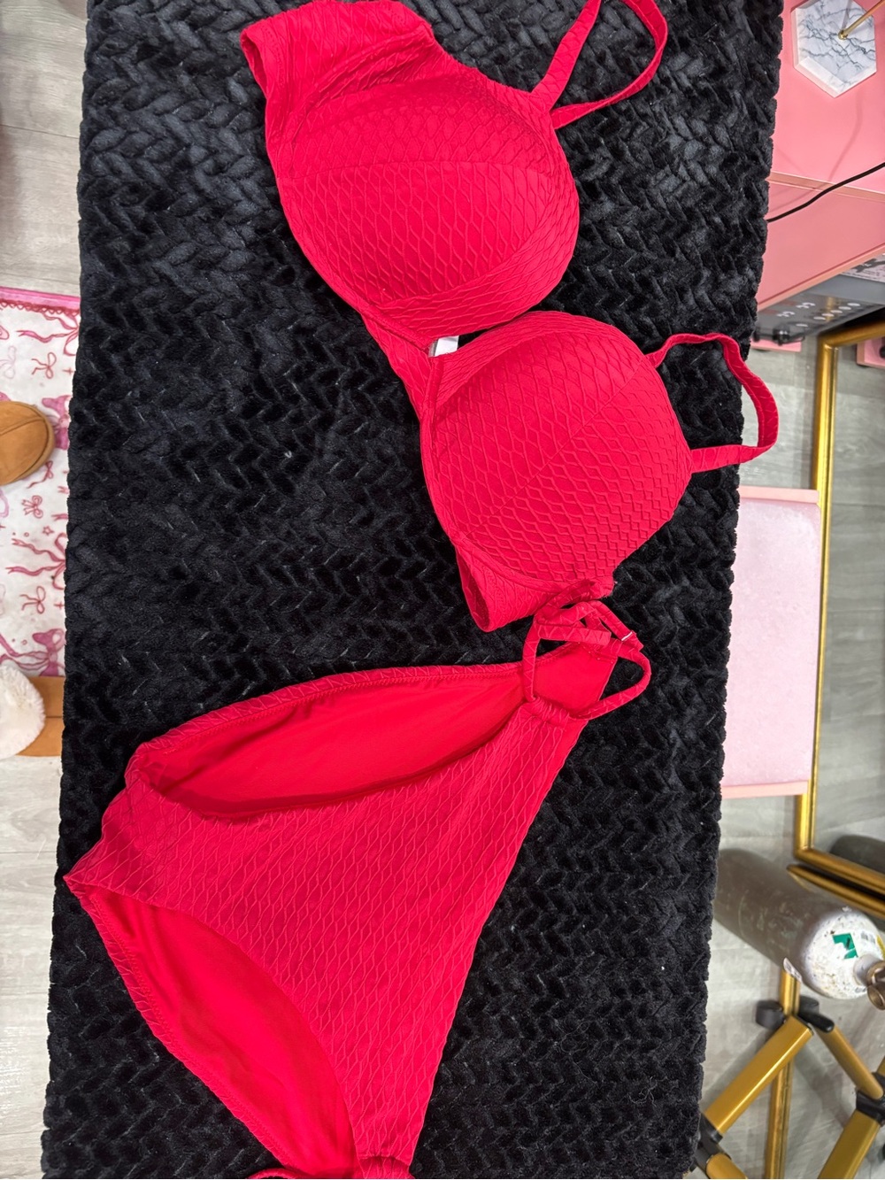Victoria's Secret Bright Red Textured Bikini Set